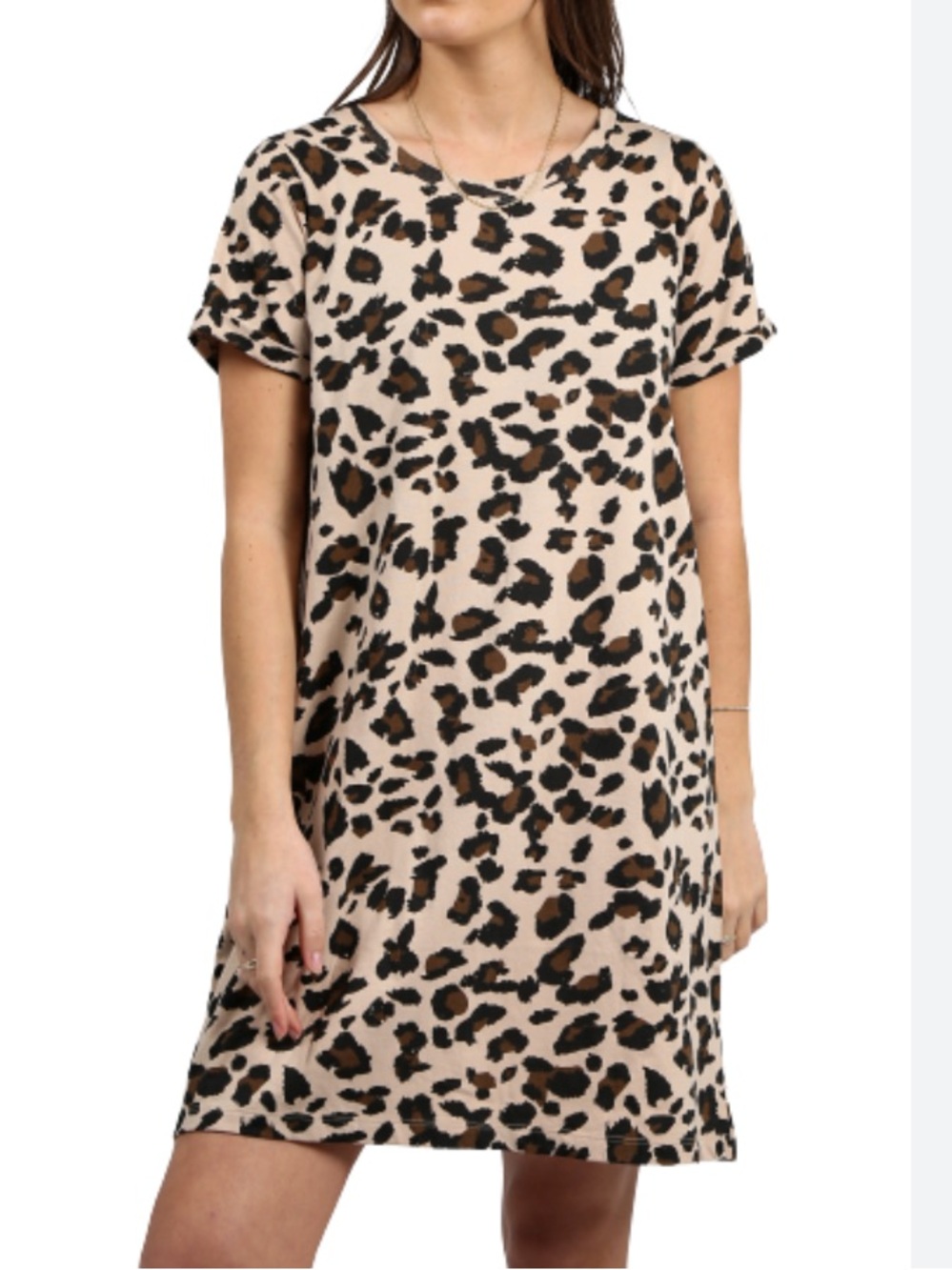 BRUNETTE The Label Classic Tee Dress Tan Leopard cotton xs/sm